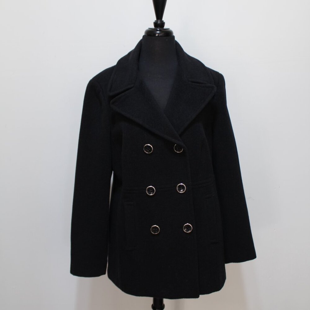 Calvin Klein Black Double Breasted Wool Blend Pea Coat (14P)